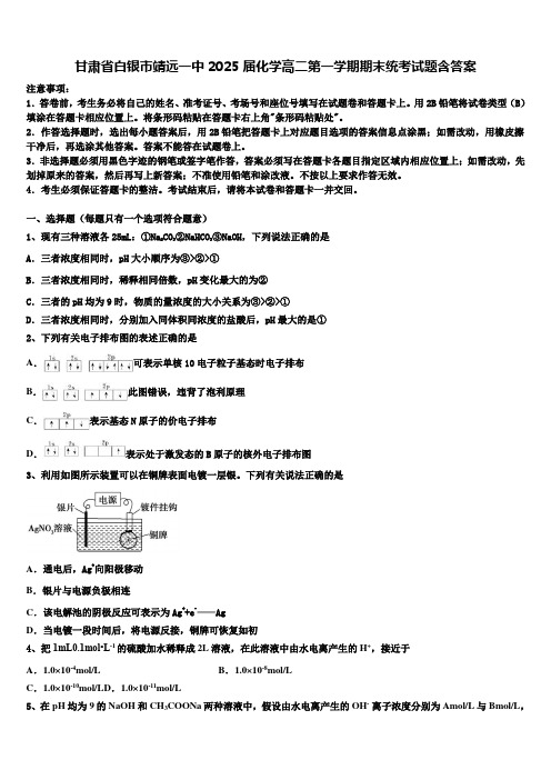 甘肃省白银市靖远一中2025届化学高二第一学期期末统考试题含答案