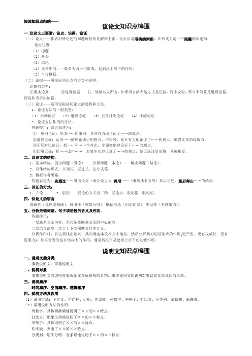 中考阅读知识点归纳(议论文、说明文、记叙文……)