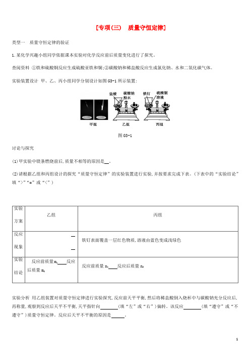 安徽省中考化学复习一篇基础过关篇专项质量守恒定律练习