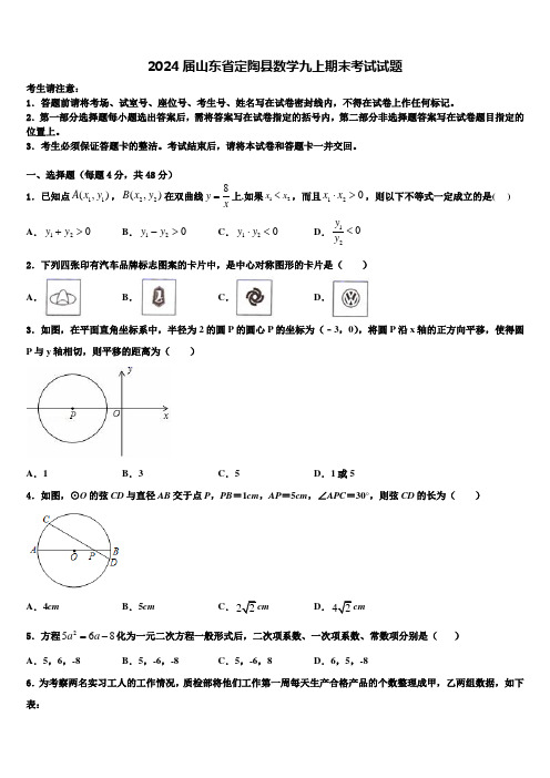 2024届山东省定陶县数学九上期末考试试题含解析