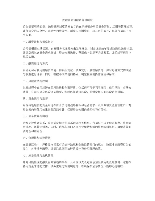 投融资公司融资管理制度