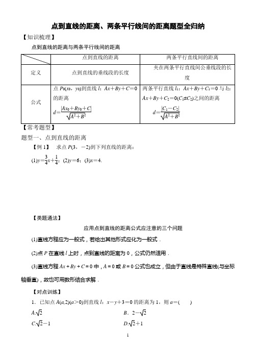 点到直线的距离、两条平行线间的距离题型全归纳