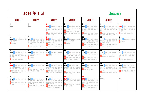 2014年日历有黄道吉日宜忌