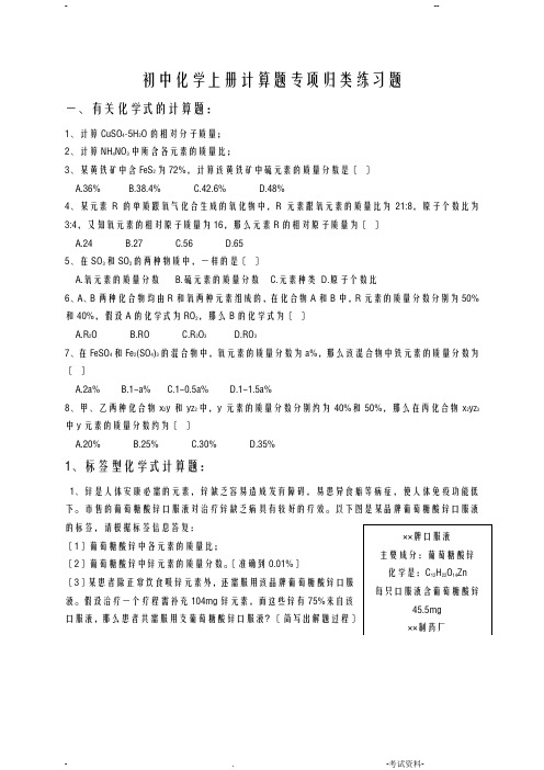 初中化学上册计算题专项归类练习题