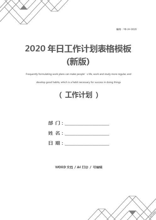 2020年日工作计划表格模板(新版)