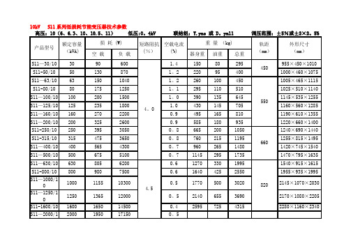 10kv级S7、S9和S11变压器技术参数表