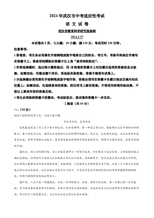 2024年湖北省武汉市部分学校中考一模语文试题(解析版)