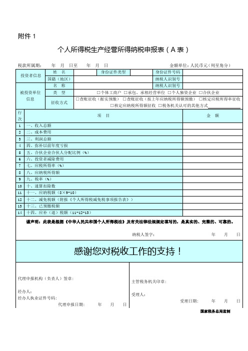 个人所得税生产经营所得纳税申报表-A表