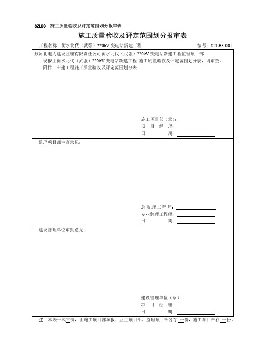 武强变电站验评划分及报审表