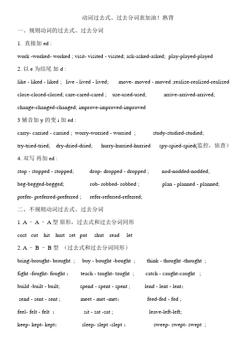 八年级----动词过去式、过去分词表