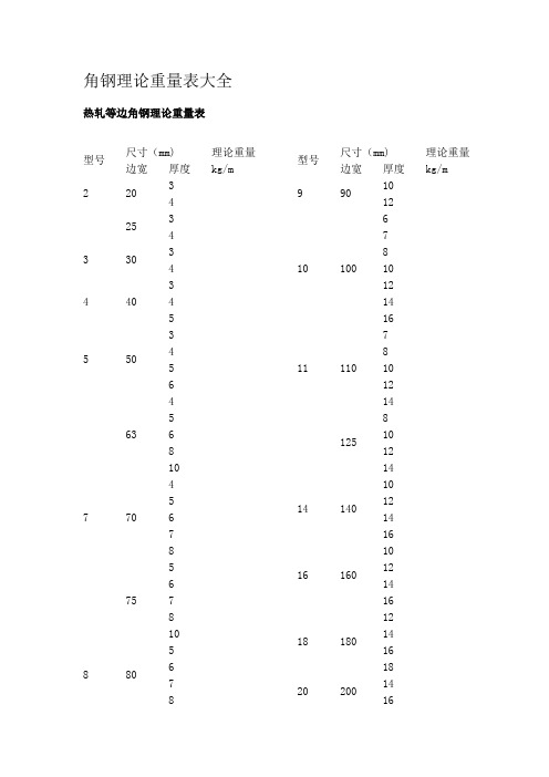 角钢理论重量表