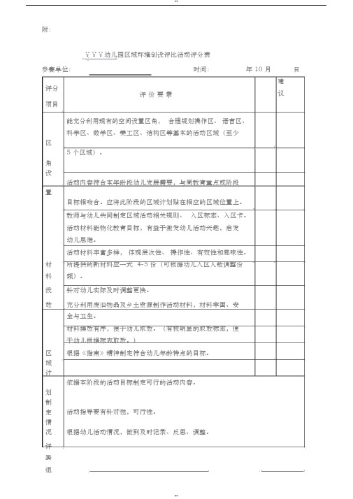 幼儿园区域(区角)评分表准表