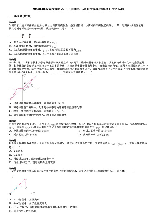 2024届山东省菏泽市高三下学期第二次高考模拟物理核心考点试题