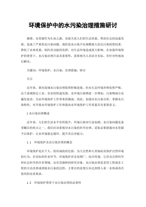 环境保护中的水污染治理措施研讨