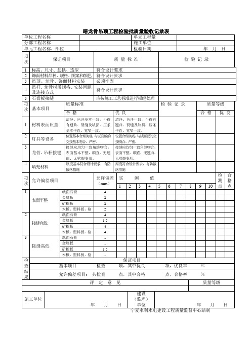 暗龙骨吊顶工程检验批质量验收记录表