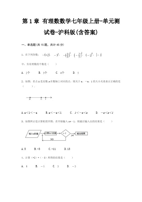 第1章 有理数数学七年级上册-单元测试卷-沪科版(含答案)