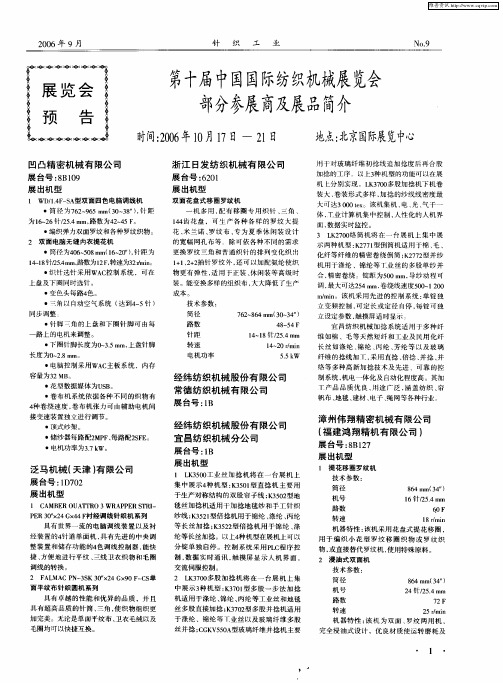 第十届中国国际纺织机械展览会部分参展商及展品简介