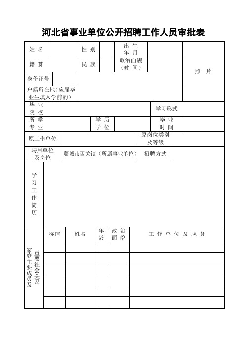 河北省事业单位公开招聘工作人员审批表