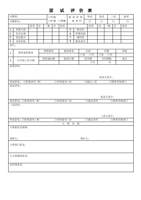 面试评价表(标准模版)