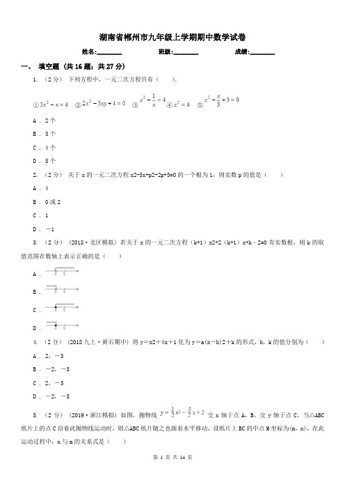 湖南省郴州市九年级上学期期中数学试卷