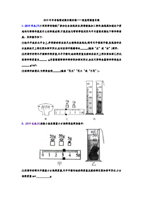 2019年中考物理试题专题训练——密度的测量专题(word版含答案)