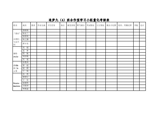 合作型学习小组考核量化表