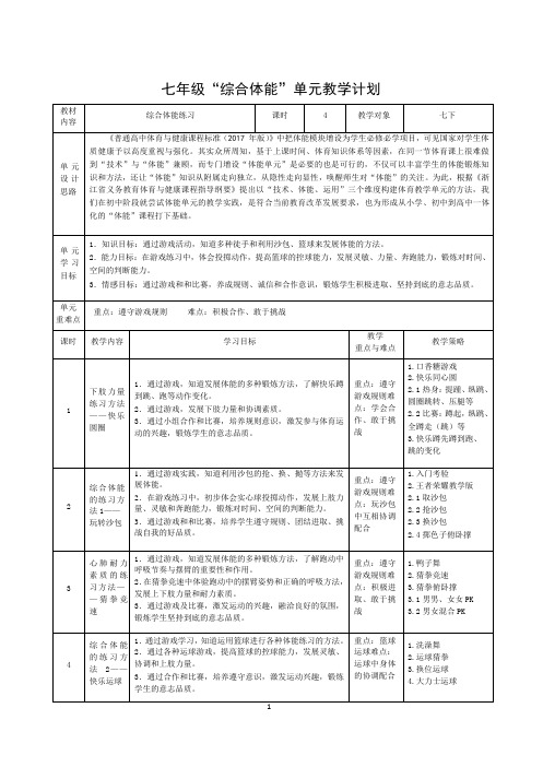 【教学设计】七年级“综合体能”单元教学计划