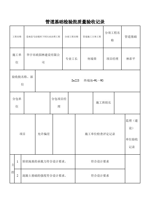 管道基础检验批质量验收记录