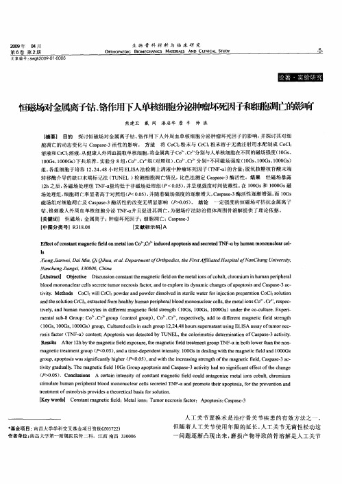 恒磁场对金属离子钴、铬作用下人单核细胞分泌肿瘤坏死因子和细胞凋亡的影响