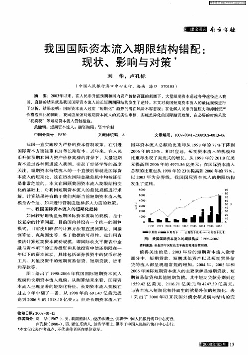 我国国际资本流入期限结构错配：现状、影响与对策