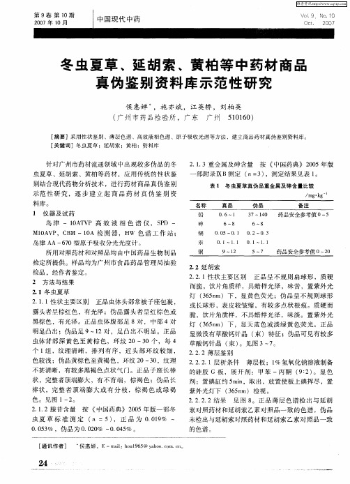 冬虫夏草、延胡索、黄柏等中药材商品真伪鉴别资料库示范性研究