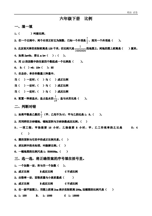 人教版六年级数学《比例》试题及答案