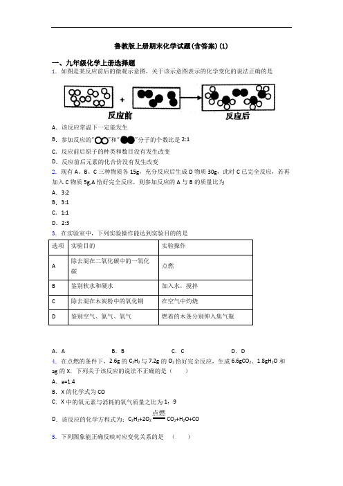鲁教版初三化学上册期末化学试题(含答案)(1)