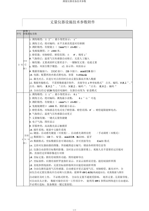 测量仪器设备技术参数