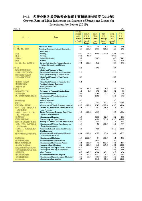 广东省统计年鉴2020社会经济发展指标：5-13  各行业财务拨贷款资金来源主要指标增长速度2019