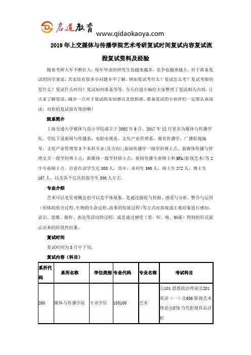 2019年上交媒体与传播学院艺术考研复试时间复试内容复试流程复试资料及经验