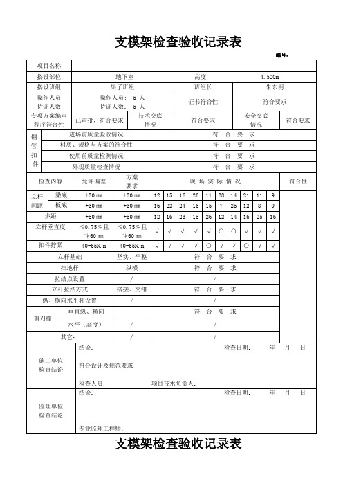 支模架检查验收记录表1#楼