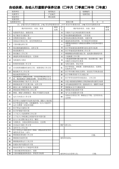 商业工程自动扶梯维护保养记录表