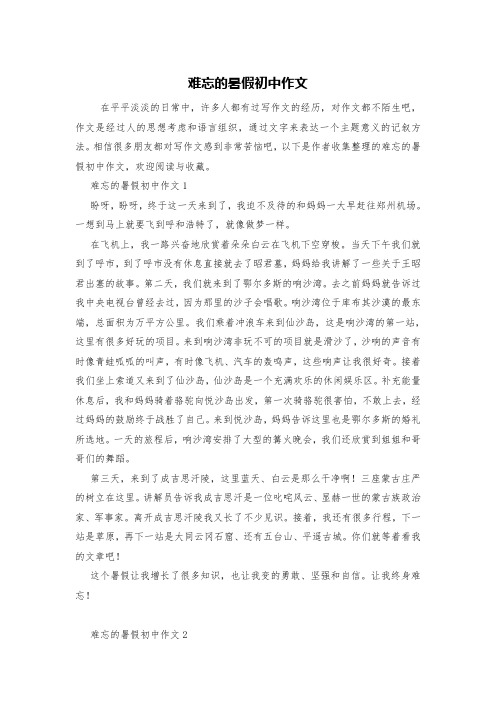 难忘的暑假初中作文