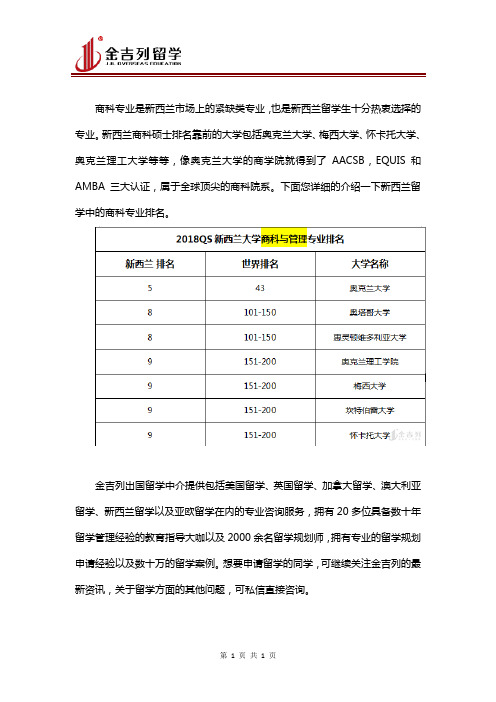 新西兰商学院排名情况