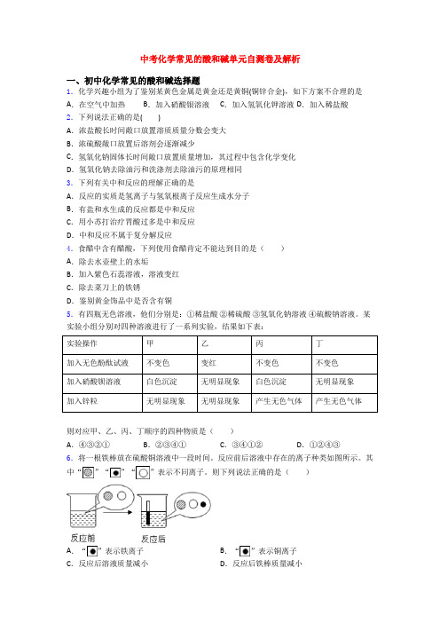 中考化学常见的酸和碱单元自测卷及解析