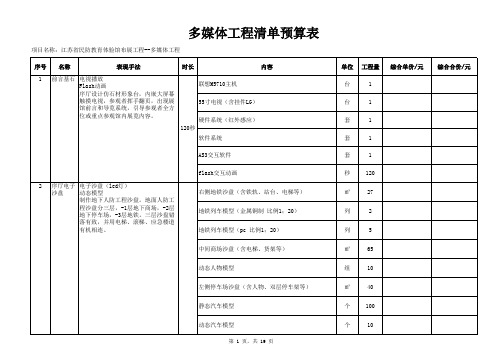 多媒体工程清单预算表