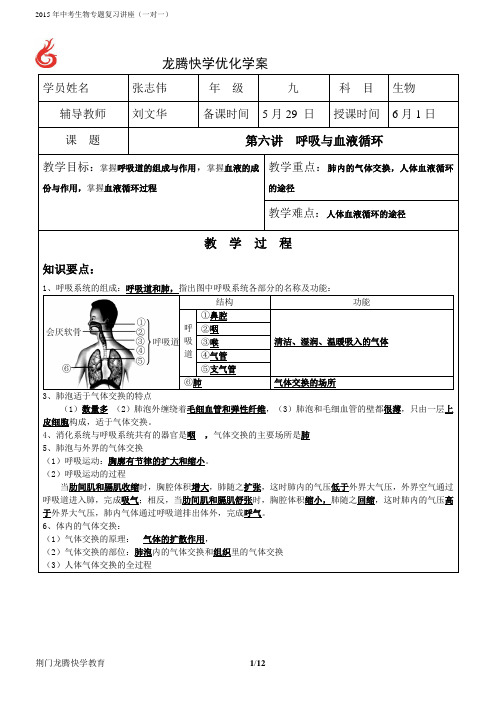 2015年中考生物专题复习第六讲人的呼吸与血液循环