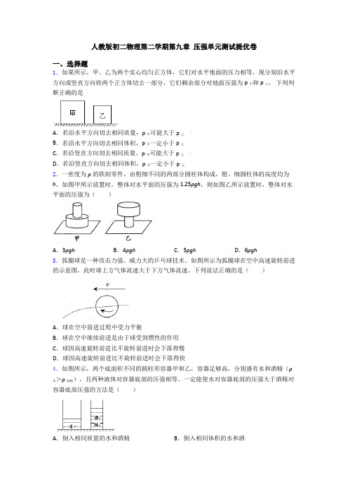 人教版初二物理第二学期第九章 压强单元测试提优卷