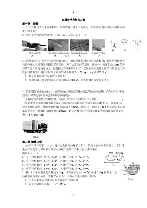 压强和浮力相关习题------