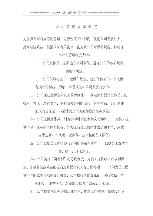 公司规章制度及各部门分工职责划分文档