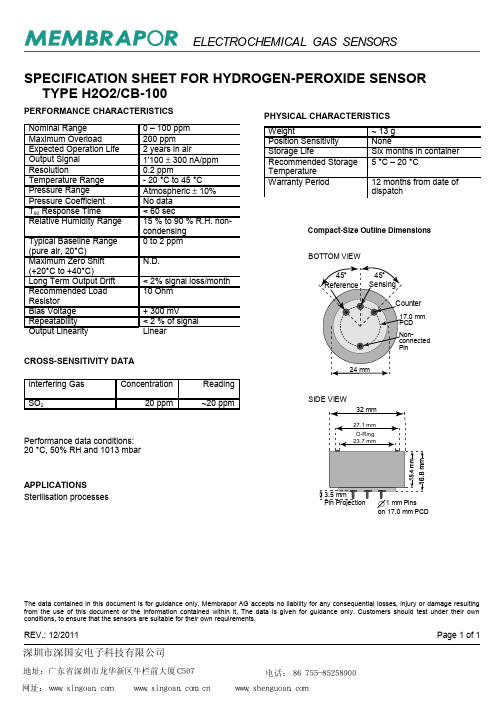 瑞士MEMBRAPOR过氧化氢传感器H2O2-CB-100