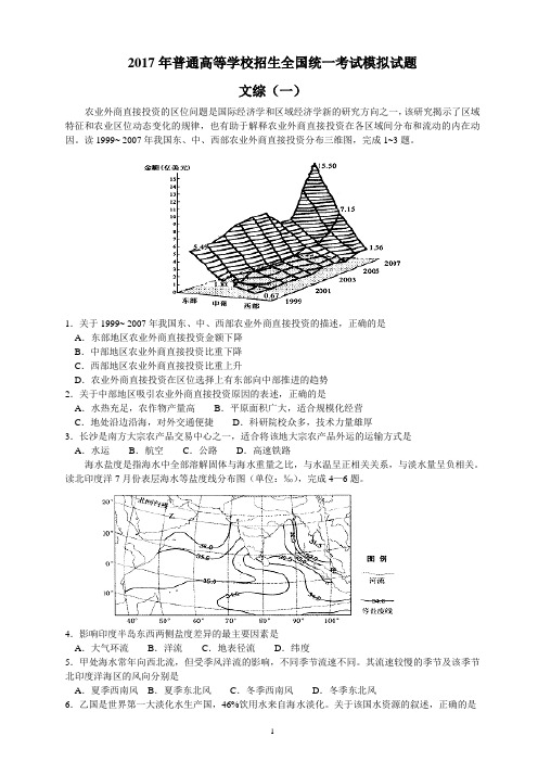 河北省衡水金卷2017届高三下学期模拟考试 (一)文综地理试题(word版含解析)