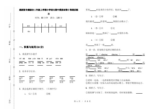 最新版专题综合二年级上学期小学语文期中模拟试卷C卷课后练习