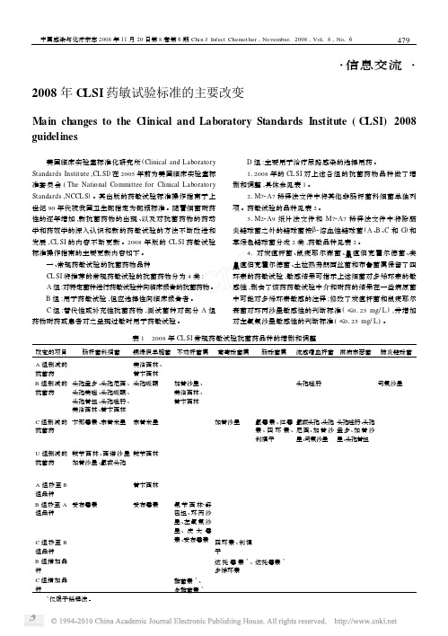 2008年CLSI药敏试验标准的主要改变